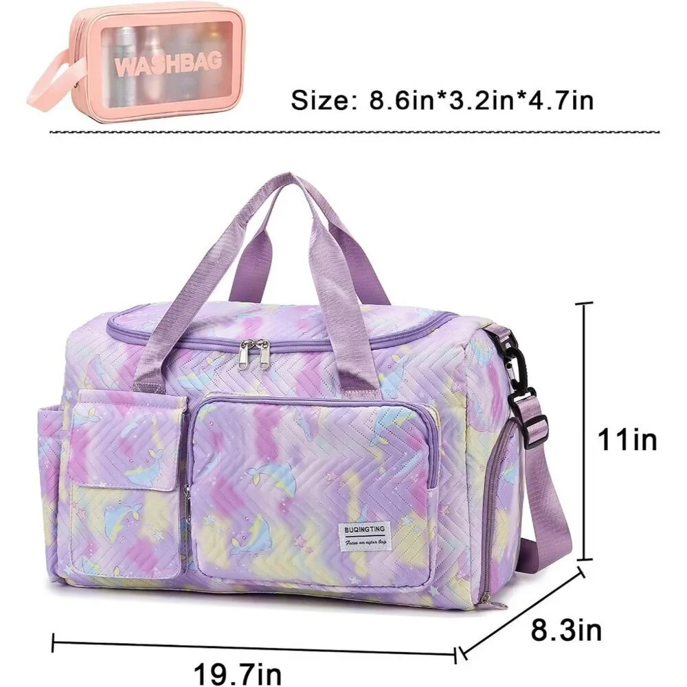 Women Dolphin Purple Small Gym Carry On Weekender Travel Shoe Compartment Bag - Picture 4 of 6